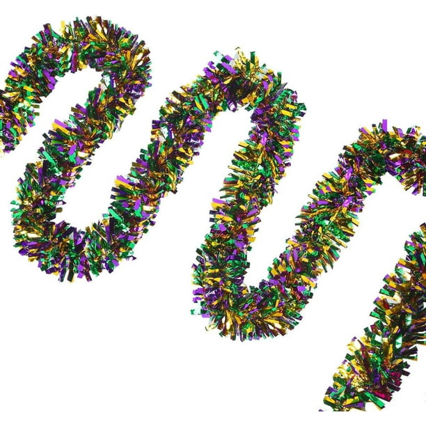 Corona de carnaval | Guirnalda metálica brillante de 2 metros de largo para fiestas en interiores y exteriores | Decoración festiva verde y dorada con campanas