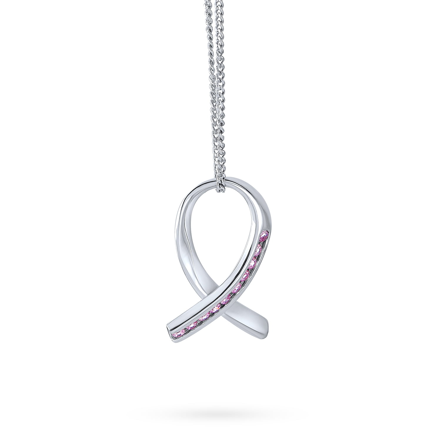 Pink Ribbon Breast Cancer Awareness Necklace Set White Silver Tone 