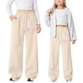 thumbnail image 2 of Bainana Girls Stylish Fit Sweatpants Bowknot Print Elastic Waist Straight Leg Athletic Pants With Pockets Little Kids Modern Fit Cozy Soft Sweatpants Beige Size 4-5 Years, 2 of 9