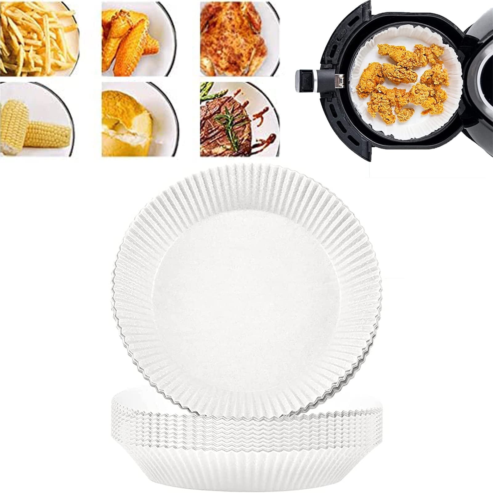 200 Sheets Unbleached Air Fryer Paper Liners - Non-Stick Heat Resistant Non-Toxic Food Grade Disposable Liners For Baking Roasting - For Home Kitchen Air Frying, Oil-Less Cooking,