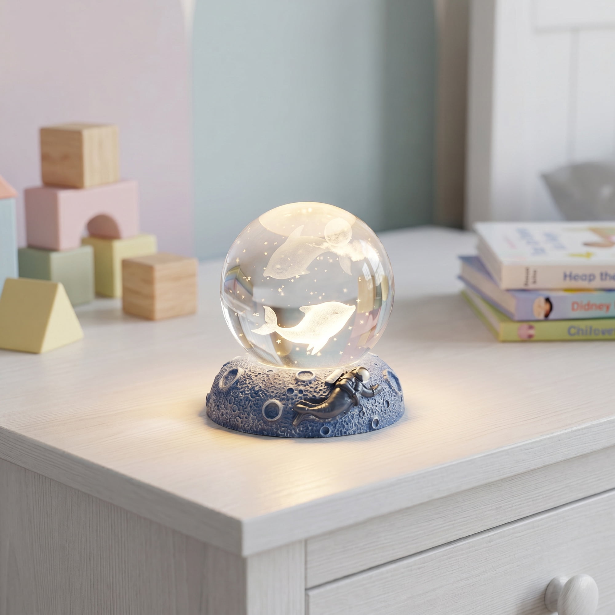 Unique Bargains Glowing Crystal Ball 3D Glass Ornament with LED Light Base Beige Style B
