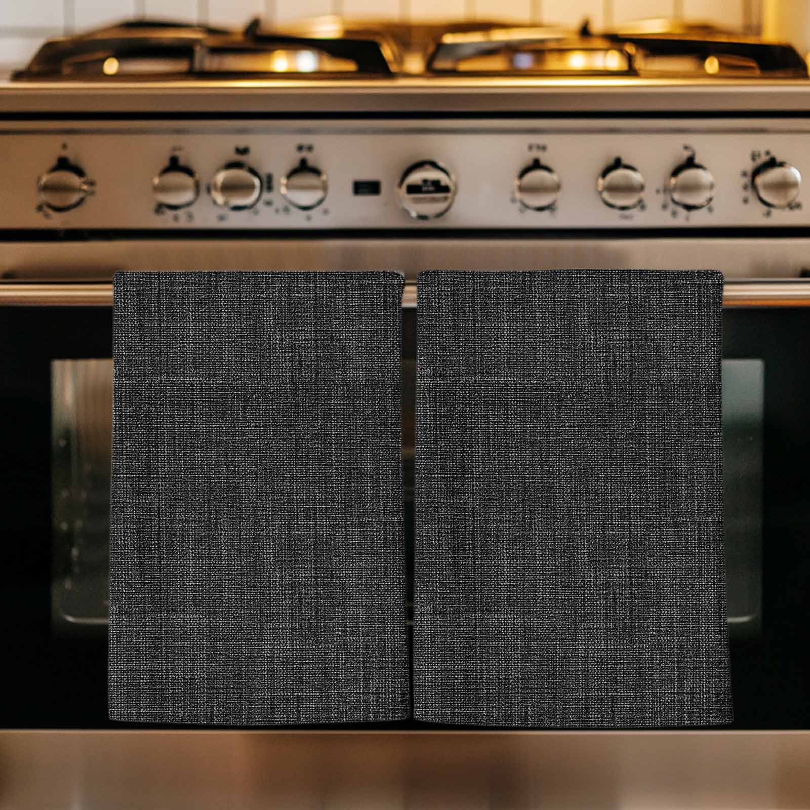 Black Burlap Texture Kitchen Towels Set of 3, Farmhouse Vintage Black Soft Microfiber Dish Towels, Absorbent Quick-Dry Washable Dishcloths for Kitchen Cleaning, Drying Dishes, 18x28 Inches