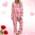 thumbnail image 5 of Bixock Pajamas for Women Valentines Pajamas Random Print Long Sleeve Top With Pocket 3/4 Length Pants 2 Piece Loungewear Set Sleepwear, 5 of 6