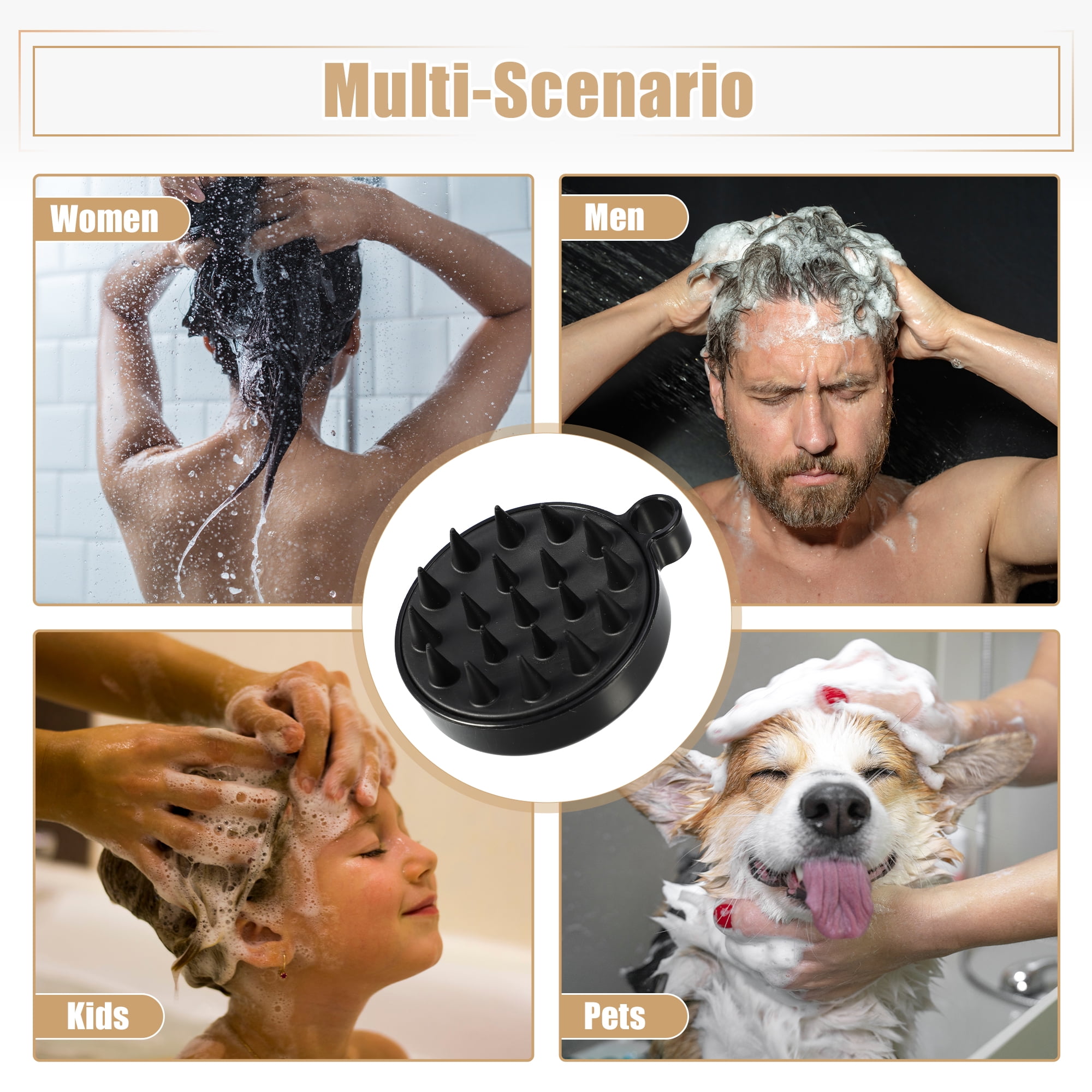 Unique Bargains Hair Care Hair Scalp Massager Shampoo Brush Black 3.74"x3.15"x1.77"