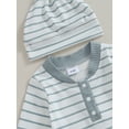 thumbnail image 4 of Infant Baby Spring Jumpsuit Outfits Stripe Print Front Button Long Sleeve Romper with Hat, 4 of 8