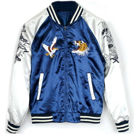 - Men's Stadium Jacket Embroidered Dragon Blue/White