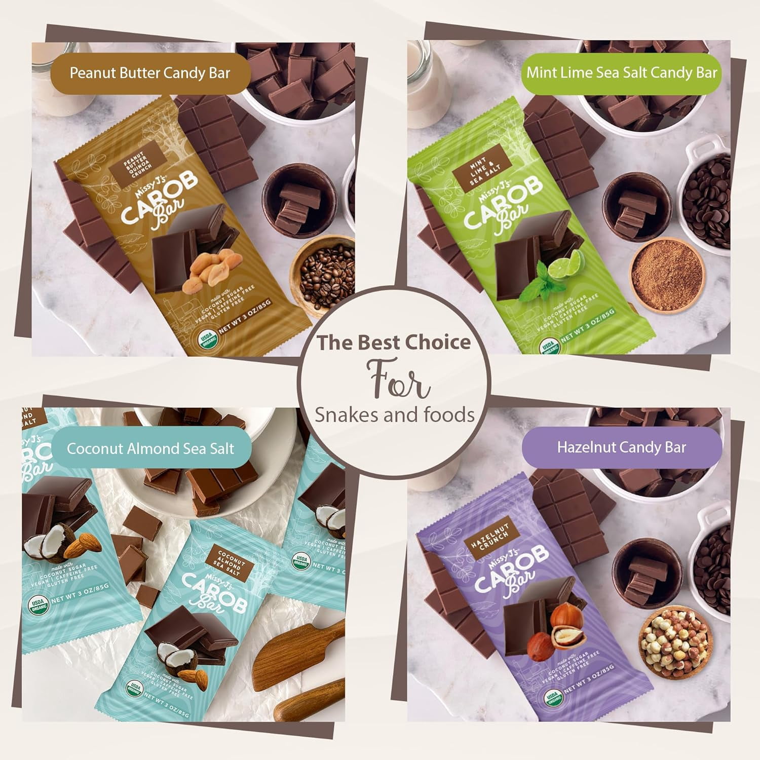 Missy J's Organic Carob Bars Variety Vegan & Gluten-Free Snacks with Coconut Sugar Healthy Desserts