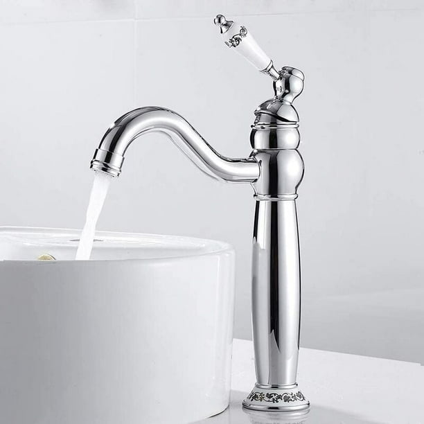 Robinet Salle Bain Lavabo Vintage en Laiton Haut Mitigeur Robinet Salle de Bain Antique Robinet Mitigeur Monocommande Florale avec Tuyaux Chaude et Froide Disponible (Argent) esquí esquí Gafas de esquí