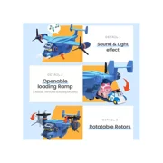 Robocar Poli Carey Carrier Transport Helicopter Toy Holds 2 Die-Cast Rescue Vehicles Xmas Gift for Kids Boys Girls
