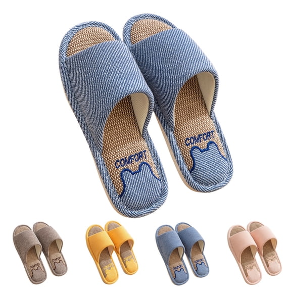 AUDeals Bear Slippers, Breathable Linen Cotton House Shoes with Non Slip Comfort for All Season Home Use (Navy, 9-9.5)