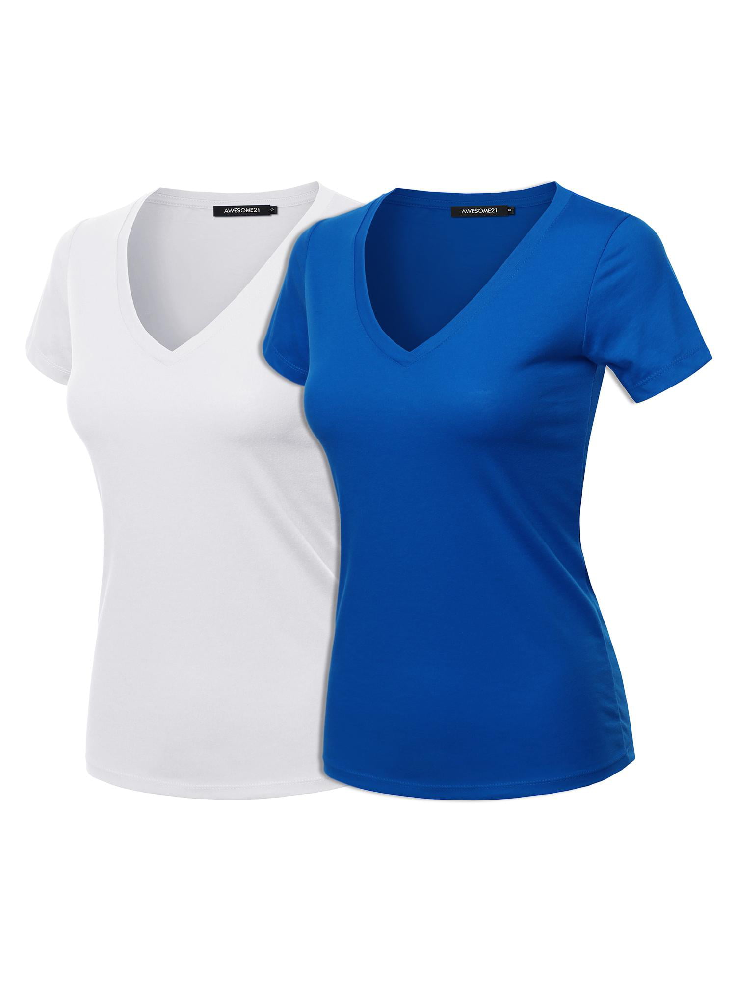 Awesome21 Womens Basic Stripe V-Neck T-Shirt with 3/4 Sleeves 