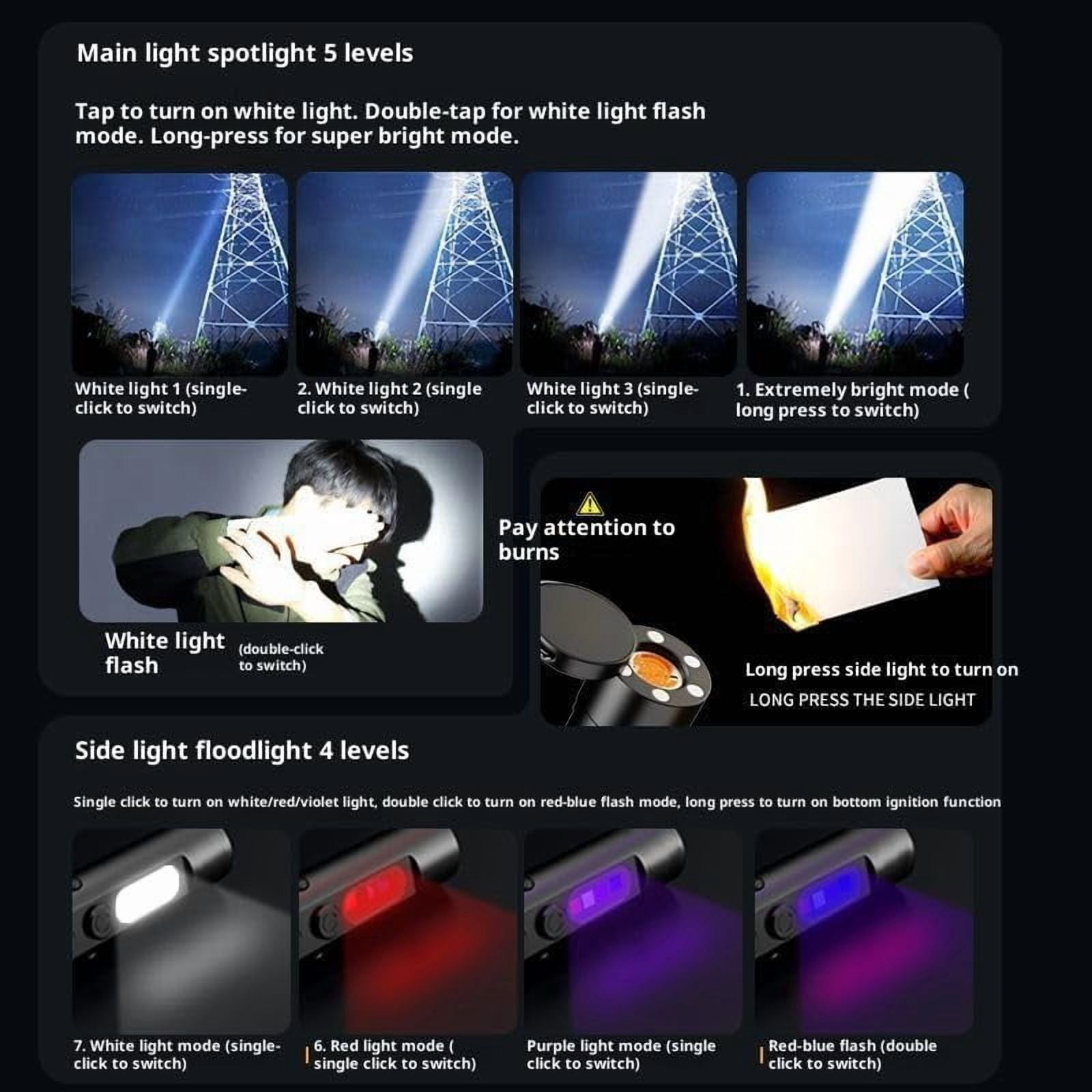 Pocket Rechargeable EDC Flashlight: 500 Lumens Mini Keychain Light with Fire Starter & Window Breake, C Interface - Magnetic Base, for Camping, Everyday Carry