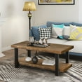 thumbnail image 2 of Rectangle Rustic Natural Coffee Table with Open Shelf Mid-Century Coffee Table with Wood Top for Living Room, Metal Frame Metal Legs Rustic Coffee Table Easy Assembly, 2 of 7