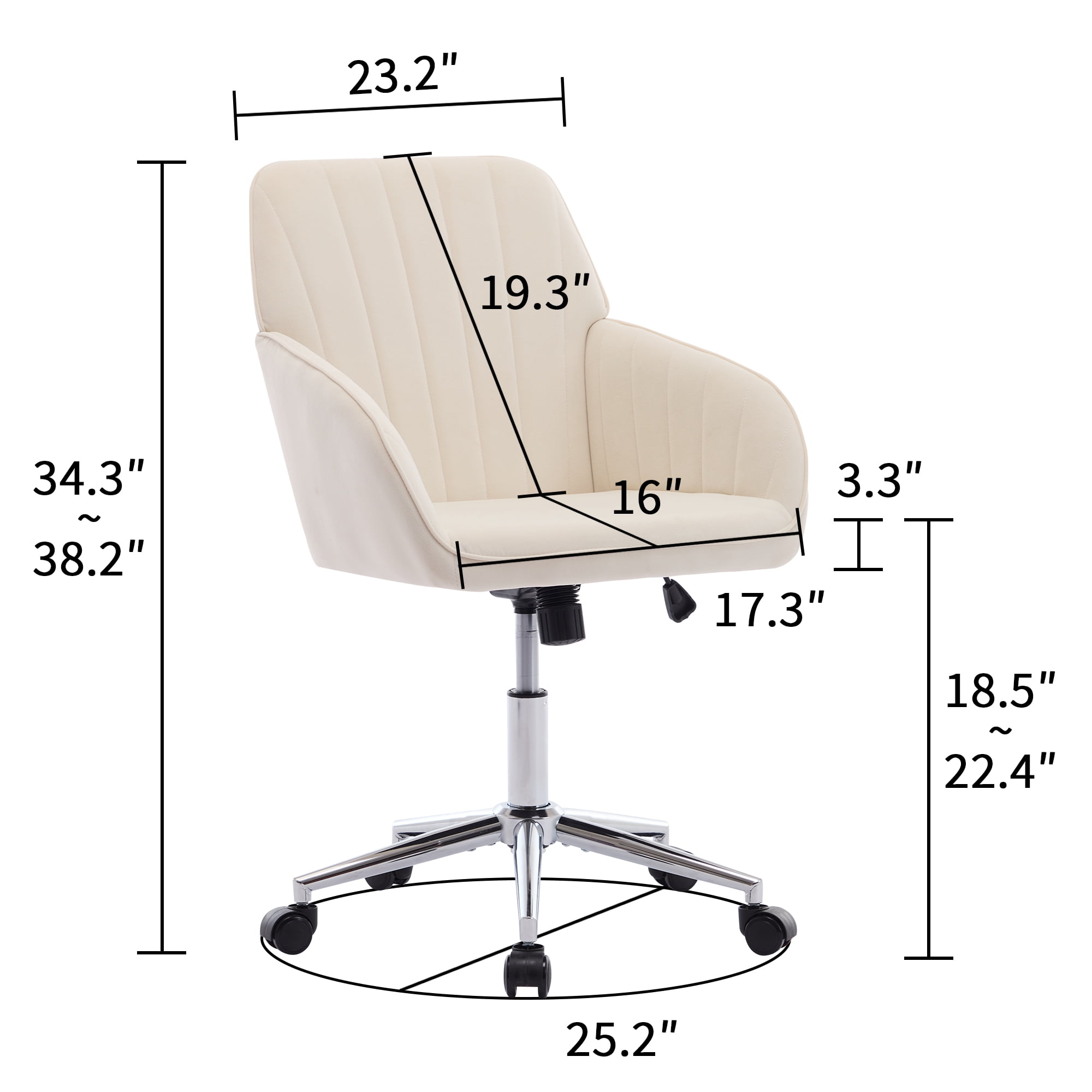 Peispie Velvet Office Chair 300lbs, Mid Back Vanity Chair, Modern Swivel Desk Chair with Silver Base, Upholstered Computer Task Chair for Bedroom, Beige