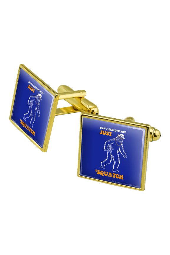 Don't Believe Me Just 'Squatch Watch Bigfoot Funny Humor Square Cufflink Set - Silver or Gold