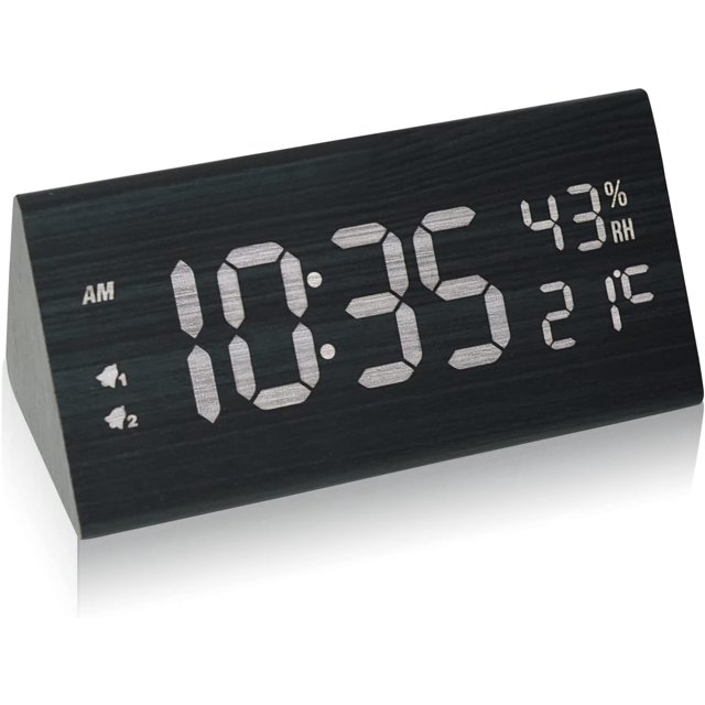 Reloj despertador digital, reloj despertador matutino de madera Reloj digital con 2 configuraciones de alarma, reloj despertador electrónico alimentado por USB Reloj despertador digital que muestra el tiempo, la temperatura y la humedad Rojo Verde