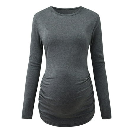 

koaiezne Women s Maternity Ruched Tunic Tops Mama Clothes T-shirt Long Sleeve Scoop Neck Pregnancy Soft Warm T-Shirts Napping for Two Maternity Shirt Maternity Shirts for Mom And Dad