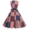 thumbnail image 4 of Usmixi Summer Dresses for Women 4th of July Patriotic Pleated Swing A Line Tank Formal Dresses 2023 Casual Sleeveless V-Neck Star Striped Print Midi Dress Wine s, 4 of 6