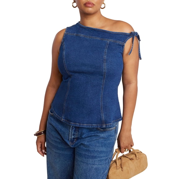 ELOQUII Women's Plus Size Asym Denim Top