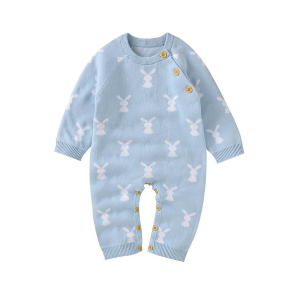 wsevypo Newborn Baby Bunny Romper Infant Knited Easter Outfits Long Sleeve Jumpsuit for Boys Girls One Piece Overall
