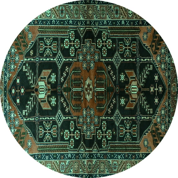 Ahgly Company Machine Washable Indoor Round Persian Turquoise Blue Traditional Area Rugs, 5' Round