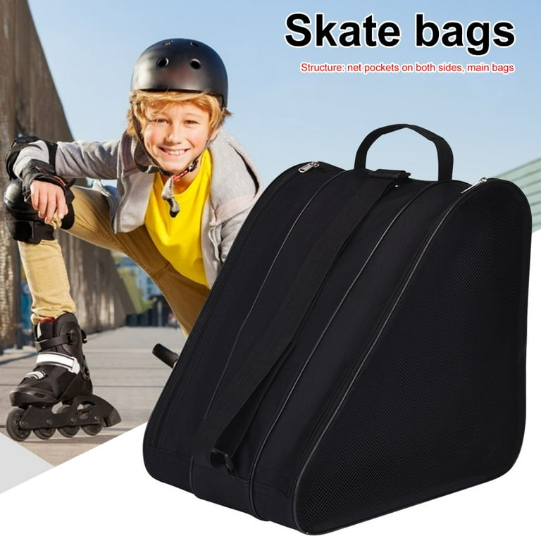Kids Ice Skate Bag Breathable Thicken Travel Ice Skating Backpack (Black) 