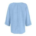 thumbnail image 5 of Inglocry Women's Linen Button Down T Shirts 3/4 Sleeve V Neck Tops Casual Summer Ladies Tees Roll Up Cotton Linen Shirt Light Blue XL, 5 of 6