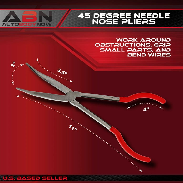 ABN Long Reach Pliers for Narrow Spaces and Limited Clearance Areas, Size: 45 Degree Bent Nose - 11 inch, White