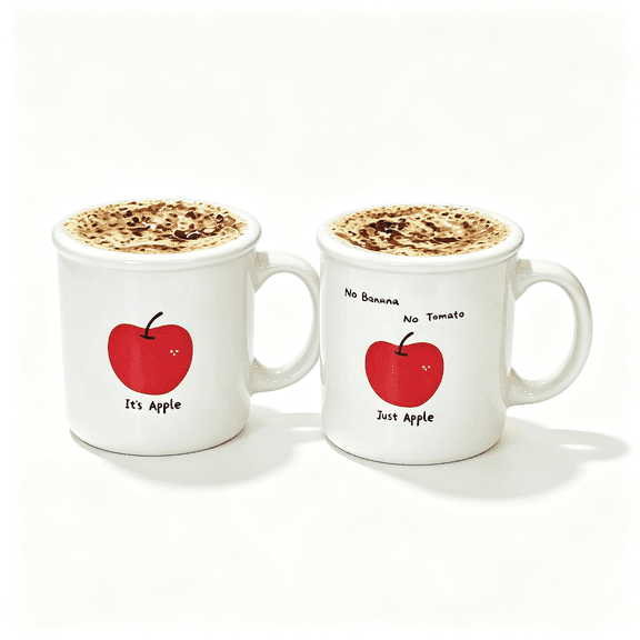 12oz Funny Apple Ceramic Coffee Mugs Set of 2 | Cute Novelty Coffee Cups with Humorous Sayings, Dishwasher & Microwave Safe, Perfect Gifts for Coffee Lovers