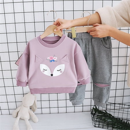 

Hunpta Toddler Kids Children Newborn Baby Girls Long Sleeve Cute Cartoon Animals Print Sweatshirt Tops Patchwork Pants Set2PCS
