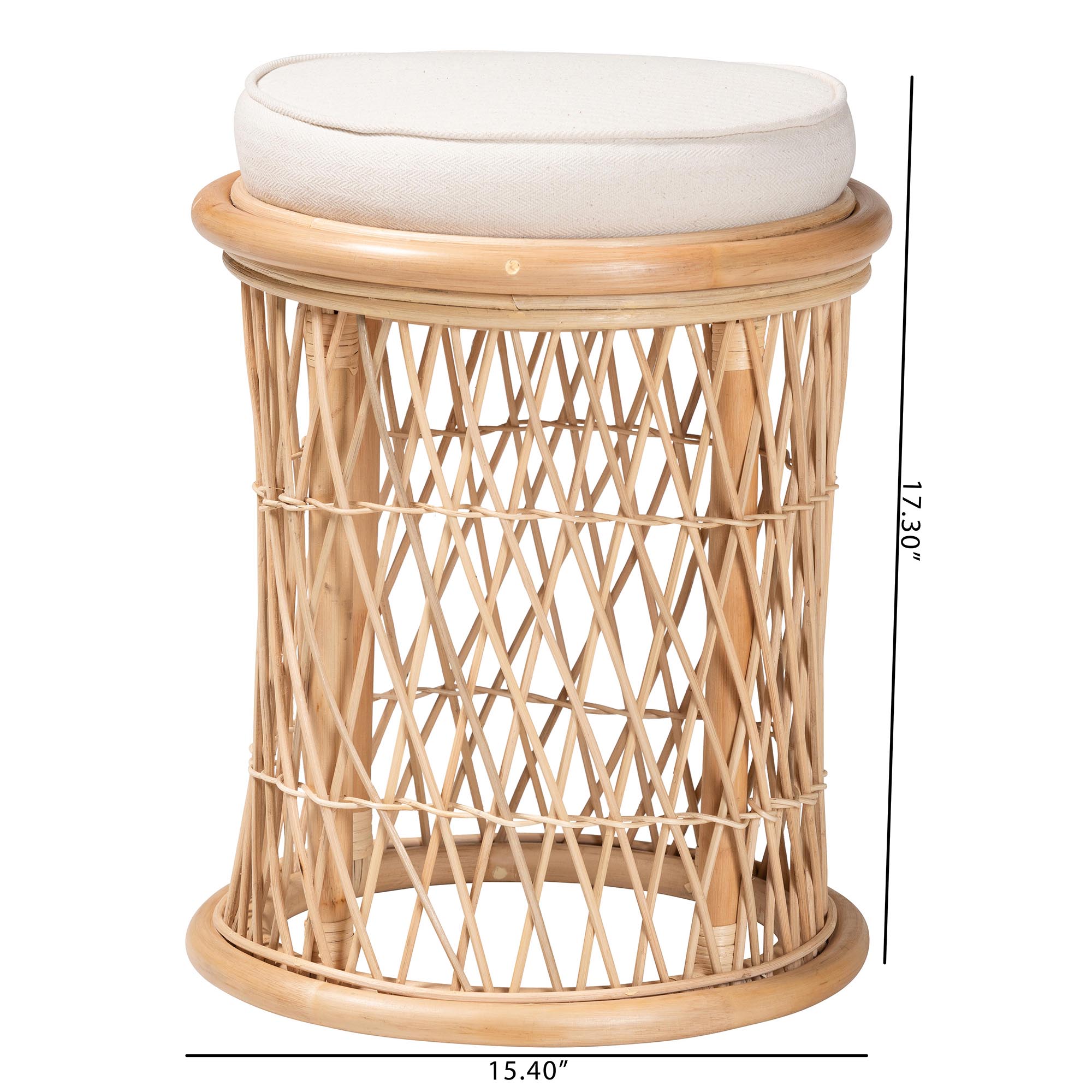 bali & pari Junius Boho Ottoman Footstool, Natural Rattan, Natural