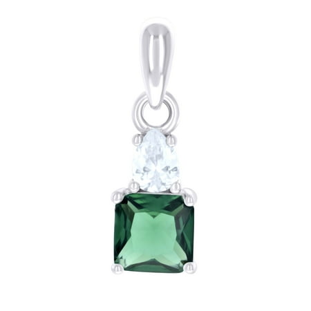 925 Sterling Silver Womens Green White Pear Princess-cut Cubic-Zirconia Fashion Charm Pendant