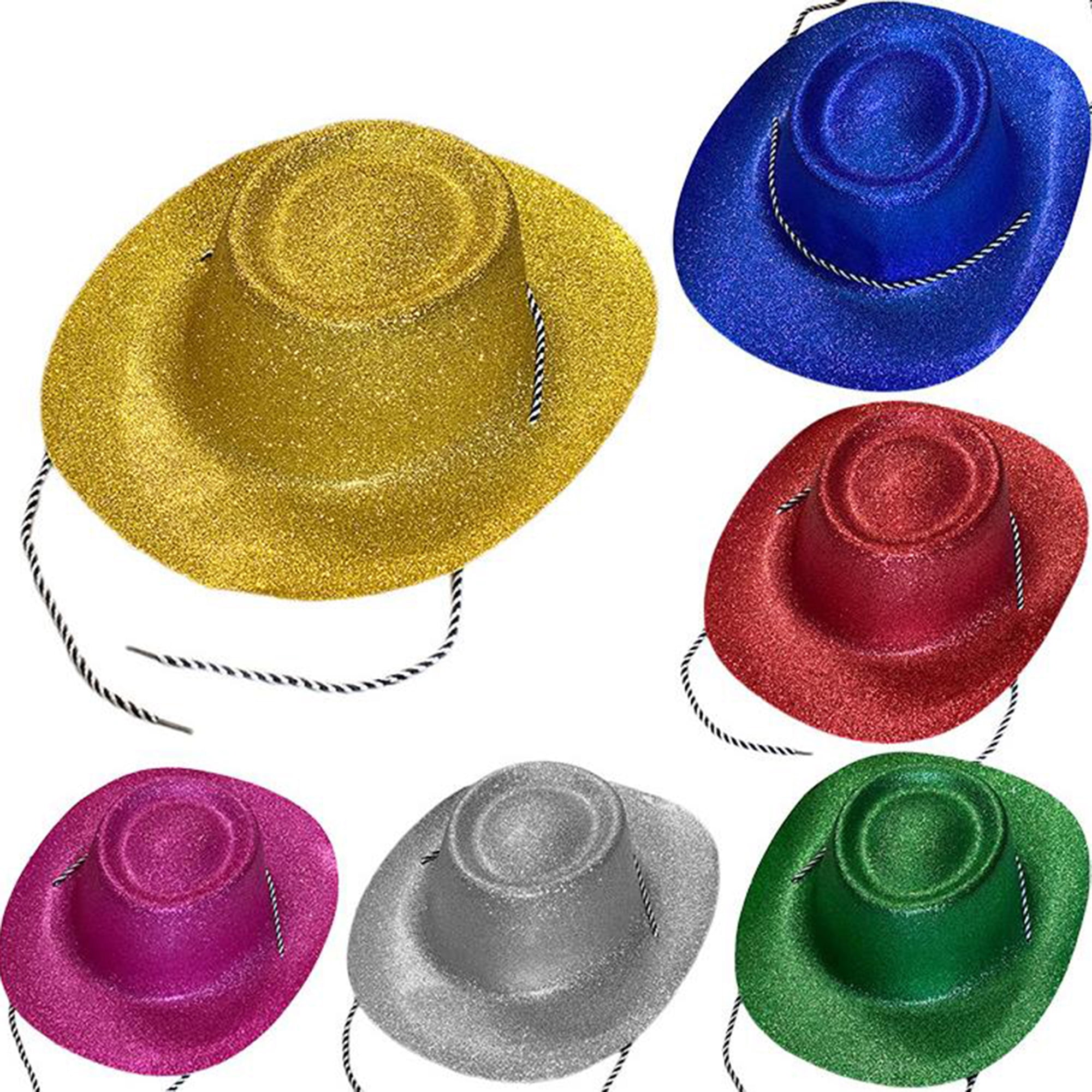 Mens Cowboy Hat with Chin Strap Women Glitter Cowgirl Hat Halloween