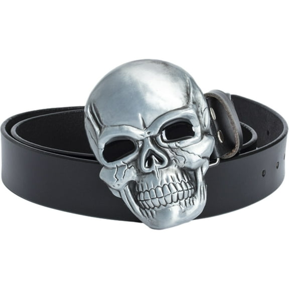 Men's Leather Belt with Skull Buckle, Casual Alloy Decorative Belt Buckle for Jeans and Pants