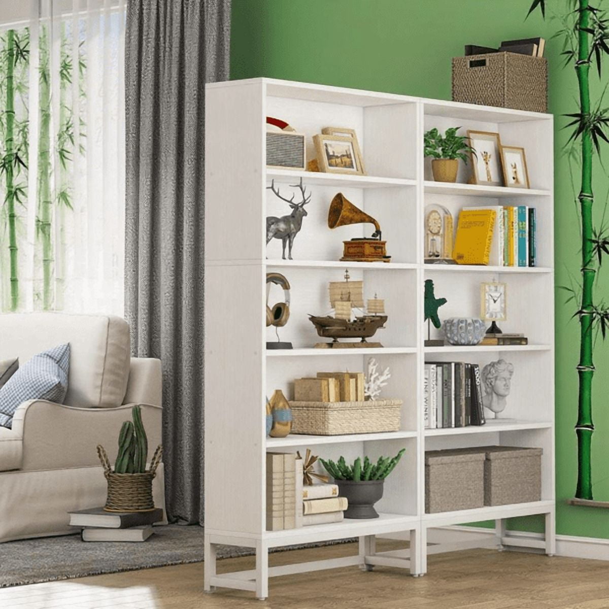 5-Tier Heavy-Duty Bookshelf, 529lb Total Capacity, Anti-Tip Kit & Adjustable Feet, for Living Room/Library/Home Office