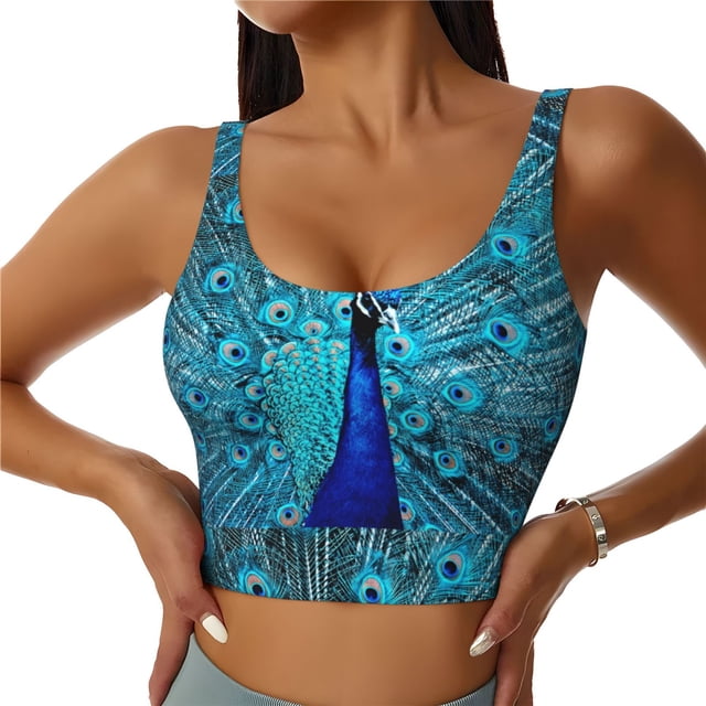 Balery Beautiful Blue Peacock Sujetadores deportivos con espalda cruzada para mujer, acolchados, sin costuras, de alto impacto, ideales para yoga, gimnasio, entrenamiento y fitness.-XX-Large