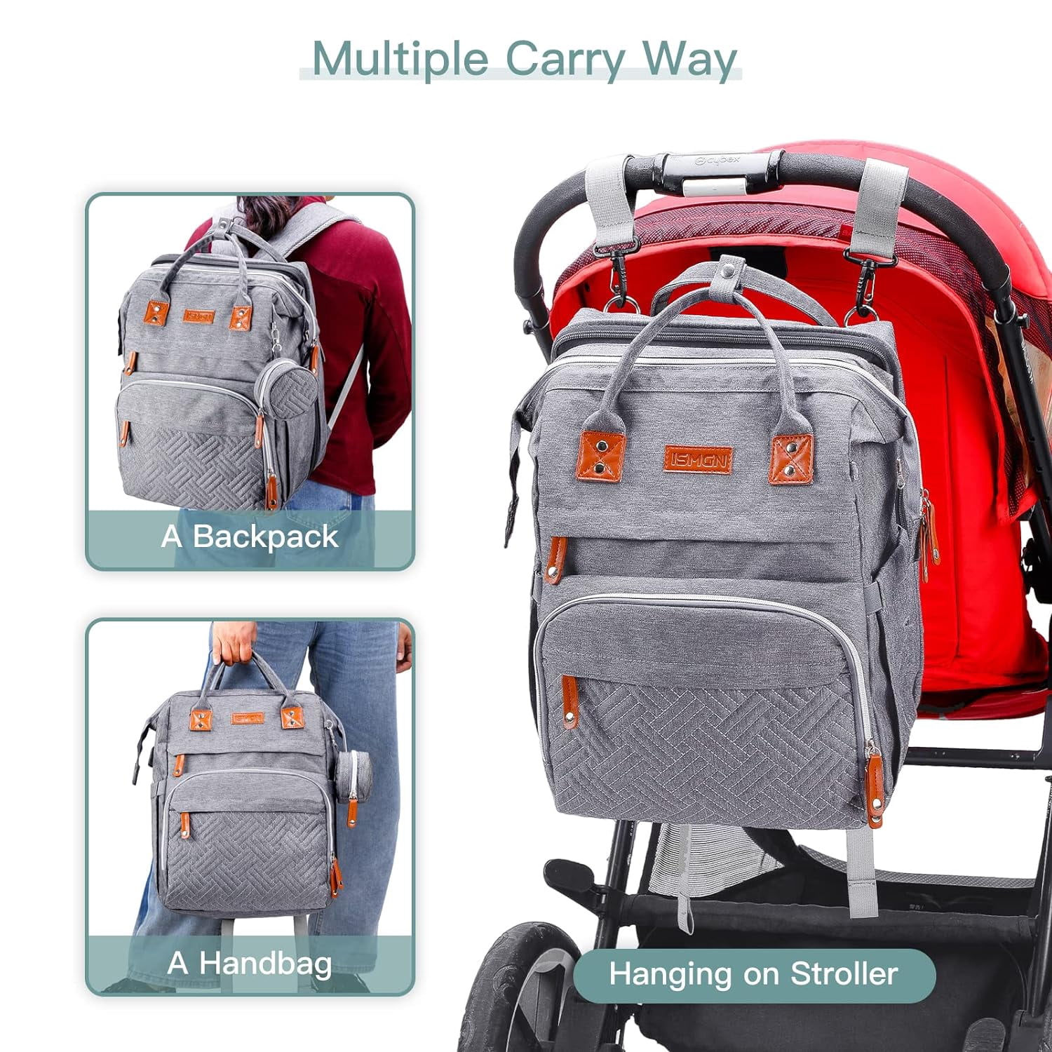 Diaper Bag Backpack, Multifunction Travel Pack Maternity Baby Changing Bags, Large Capacity, Waterproof, Gray