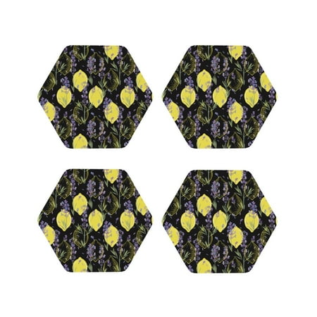 

Drink Coasters Set of 4 Lavender Flowers Lemon Leather Coasters for Coffee Table Protector Heat Resistant Cute Coasters for Home Decor Housewarming Gifts Bar Kitchen 4 Inch Hexagon