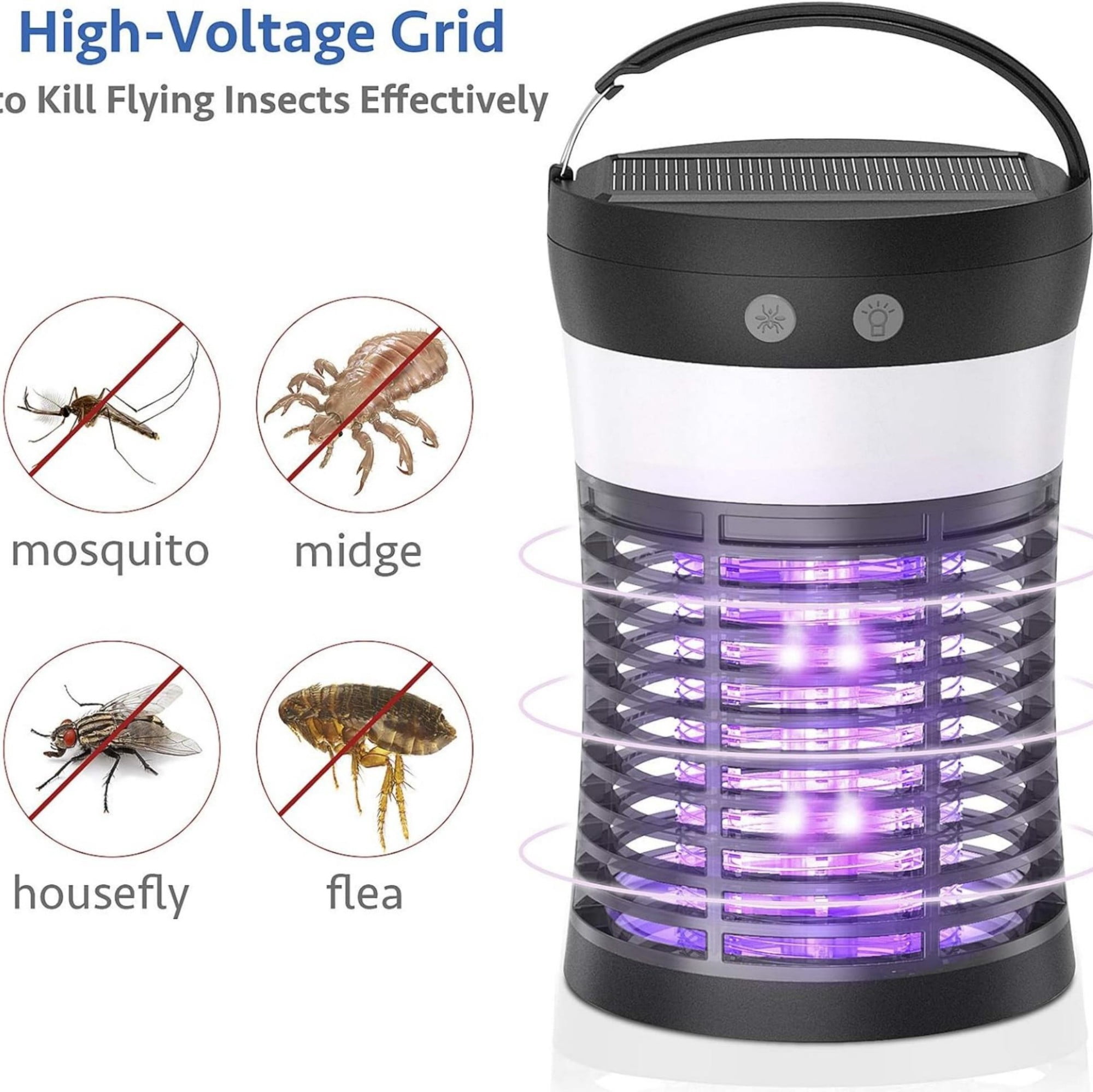 Solar Bug Zapper, 3000V Electric Mosquito Killer, IP66 Waterproof Rechargeable 3-in-1 Fly Trap Outdoor Indoor
