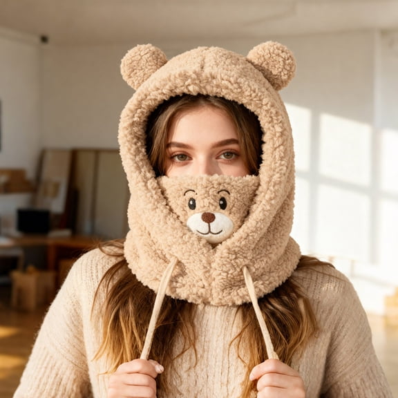Winter Bear Head Cover, Windproof Plush Material That Ders Superior Warmth In Chilly Conditions, Adorable Bear-Themed Design Ideal For Outdoor Adventures Like Skiing, Hiking,