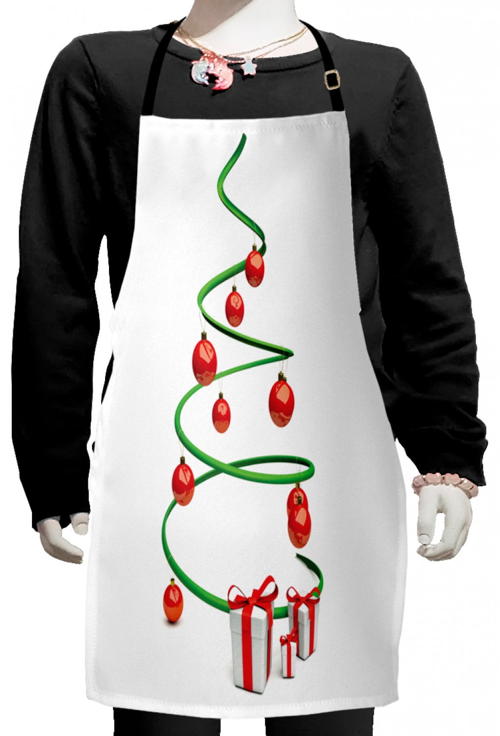 Christmas Kids Apron, Abstract Xmas Tree Design Baubles and Ribbon ...