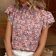 thumbnail image 5 of Wycnly Womens Shirts Beach Boho Ruffle Sleeve Vintage Tee Tops Summer Short Sleeve Round Neck Ladies Floral Print Tops and Blouses Red s, 5 of 7