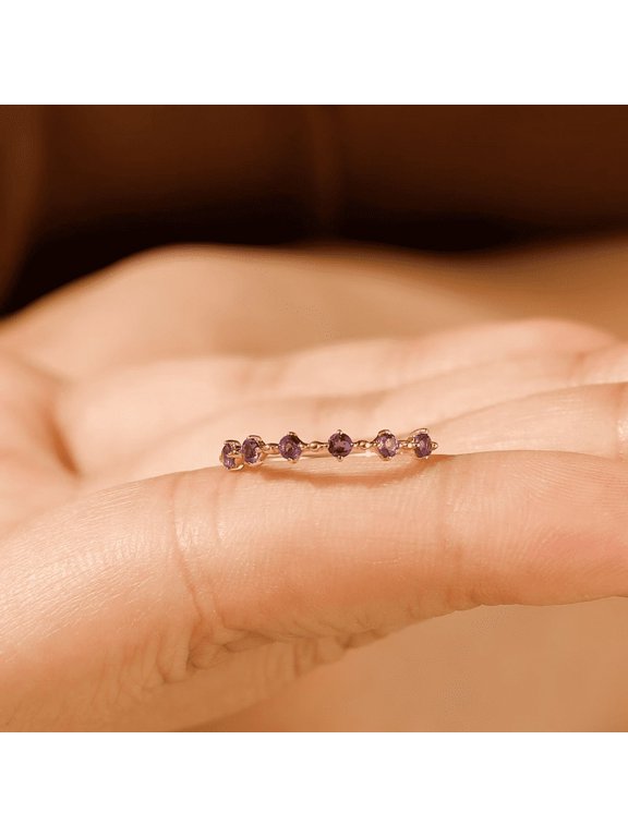 Amethyst Rose Gold Ring, Half Eternity Ring, Amethyst Band, Stackable Amethyst Ring, Purple Gemstone Ring, For Her