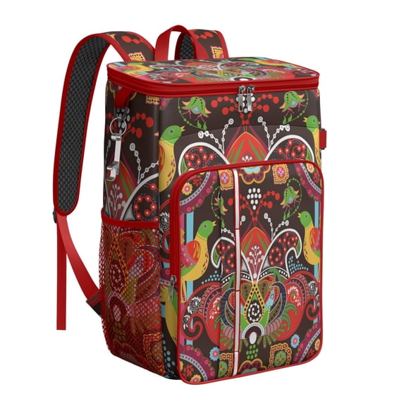 Boho Vintage Insulated Backpack Cooler - 20L Leakproof Soft Cooler Bag with Multiple Pockets, Ideal for Campers & Hikers