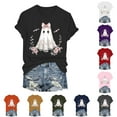 thumbnail image 4 of felwors Halloween women's shirt 2025 cute ghost cotton shirt autumn pumpkin T-shirt round neck pattern T-shirt casual short sleeved top Red, L, 4 of 8