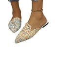 thumbnail image 6 of Frontwalk Womens Flat Slides Slip On Backless Loafers Pointed Toe Mules Flats Dance Fashion Ladies Beige Blue Grid 7, 6 of 7