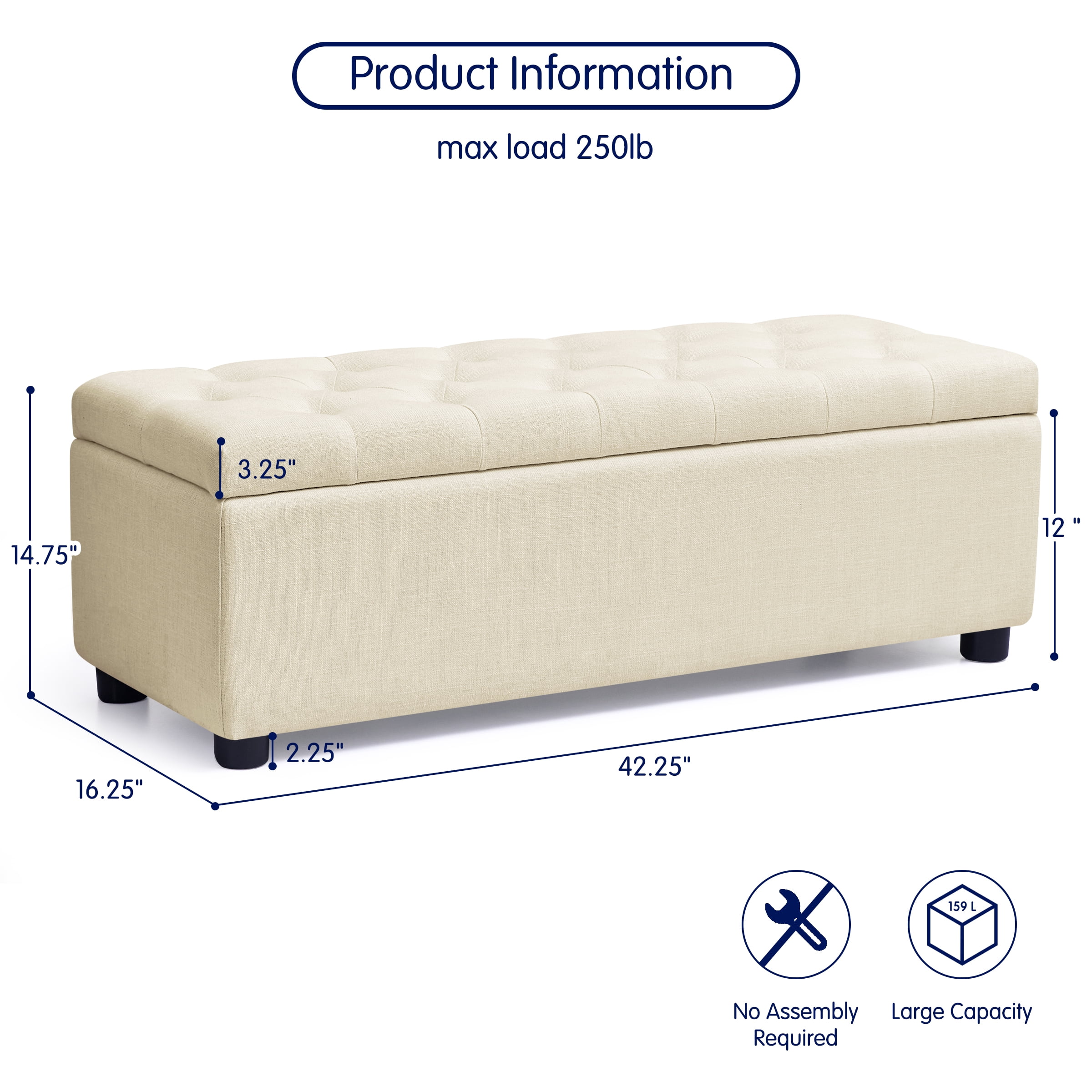 Subrtex Storage Ottoman Bench with Sturdy Plastic Legs with Foot Pads, 40.5" Linen Fabric Storage Bench End of Bed Stool for Bedroom, Beige