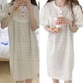 thumbnail image 2 of Bienvenido Camisón de mujer con cuello redondo, manga corta abombada, estampado floral, ajuste holgado, ropa de dormir, vestido de dormir, flor naranja XL, 2 of 8