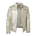 thumbnail image 5 of Pxiakgy winter coats for men Men's Autumn And Winter Stand Collar Leather Jacket Zip Leather Jacket Long Sleeve Jacket Silver + 4XL, 5 of 5