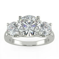 Diamond-Capitals 3.00 Carat 3-stone Round Cut Moissanite Diamond (D/VVS1) Stylish Ring for Ladies Solid 14K White Gold Size 11.5